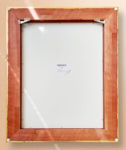 Rückansicht des Goldrahmens der limitierten Edition Jagdtrieb der Künstlerin Isabel Engelmann