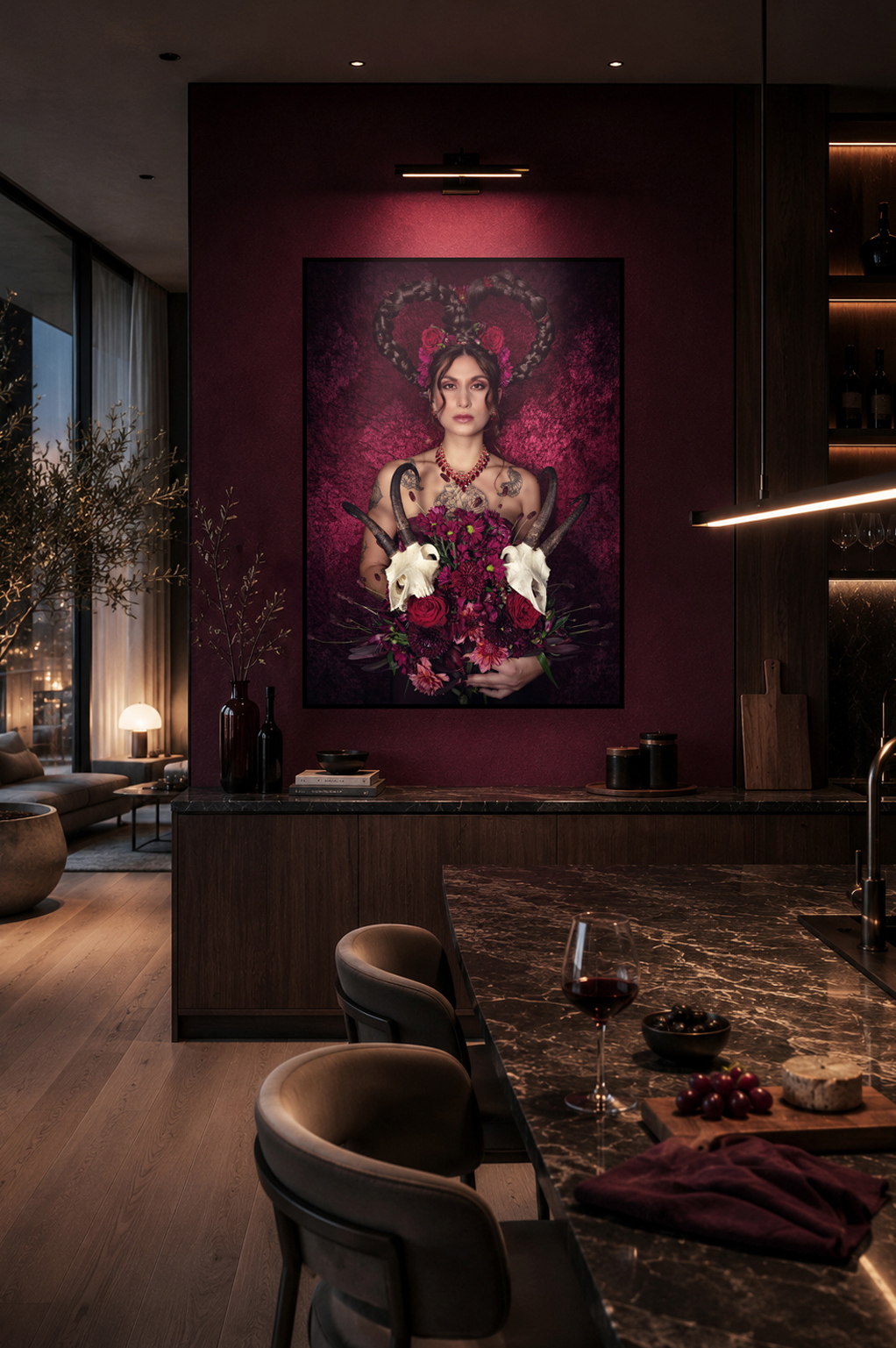 Rubeda aus der Serie Jagdtrieb der Künstlerin Isabel Engelmann im Esszimmer eines Luxus-Appartements