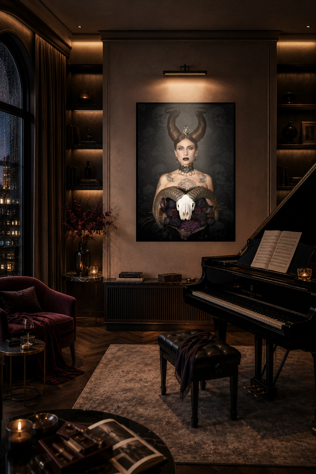 Nigreda aus der Serie Jagdtrieb der fotografin Isabel Engelmann im Wohnzimmer eines Pianisten